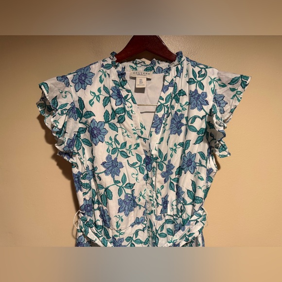 Calypso St. Barth floral print mini button down shirt dress flutter sleeve - Picture 6 of 13